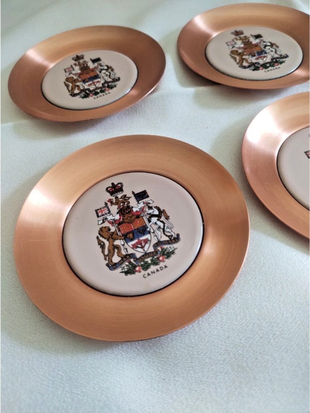 Fantasy Copperware Coasters Canadian Coat of Arms set of 4 - 3 3/4" diameter